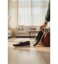 noch Hakiki Deri Siyah Lazer Kesim Tokalı Erkek Comfort Loafer
