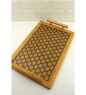 Bambu Tepsi Dikdörtgen Desenli 40*27cm Servis Sunum Tepsi