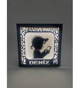 Kişiye Özel Işıklı Ahşap Dekoratif Gece Lambası Beyaz