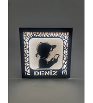 Kişiye Özel Işıklı Ahşap Dekoratif Gece Lambası Beyaz