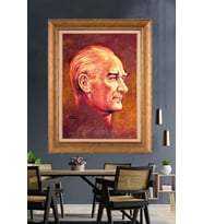 Altın Varaklı Çerçeveli Paspartulu Atatürk Tablo DC1558 (Gold)