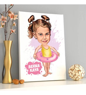 Tatildeki Kız Karikatürlü Kanvas Tablo