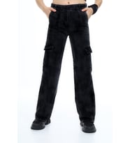 Kız Çocuk Kargo Cepli Beli Lastikli Jean Pantolon 8-12 Yaş Mnx217 ANGELOS GIRLS (Siyah)