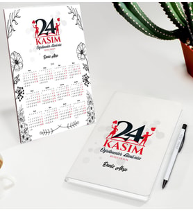 BK Gift Kişiye Özel İsimli Öğretmenler Günü Tasarımlı Defter Tükenmez Kalem ve Masaüstü 2024 Takvim Hediye Seti - 7, Öğretmene Hediye, Öğretmenler Günü