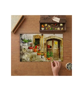 Nostaljik Ev - Renkli Çiçekler Tasarımı 240 parça Ahşap Puzzle Ahşap Kutuda MP01148