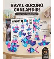 Manyetik Yapı Blokları Çocuklar İçin 3 Boyutlu Renkli Mıknatıslı 70 Parça Manyetik Blok Oyun Seti