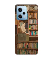 Redmi Note 12 Pro 5G Uyumlu Kedi ve Kütüphane Tasarımlı Şeffaf Telefon Kılıfı
