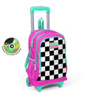 Coral High Kids Neon Pembe Dama Desenli Üç Bölmeli Işıklı Tekerlekli Çekçekli Okul Sırt Çantası 23901
