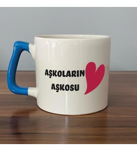 Aşkoların Aşkosu Baskılı Mavi Kulplu D Sevgililer Günü Kupası