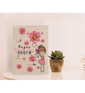 BK Gift Kişiye Özel Bugün Günlerden Annem Tasarımlı Otantik Masaüstü Ahşap Palet Çerçeve-2 (Beyaz)