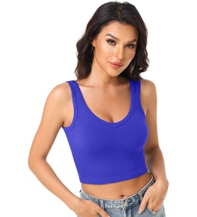 Liona Kadın U Yaka Mavi Renk Crop Top Bluz Atlet