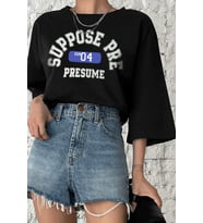 Unisex Suppose Pre Baskılı Oversize Tshirt (Siyah)