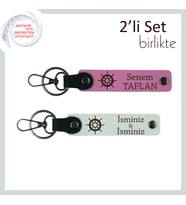 Yakın Dostlara Uygun Kalıcı Hatıra, Gemi Temalı Kişisel Deri Anahtarlık Takımı, Pembe-Beyaz