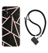 Xiaomi Redmi 12C Kılıf Resimli Boyun Askılı İpli Desenli Silikon Pembe Şeritli Mermer 1312