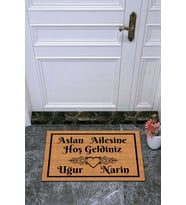 Kişiye Özel Üretim Aslan Ailesine Hoşgeldiniz Yazılı Kapı Paspası Kapı Önü Paspas