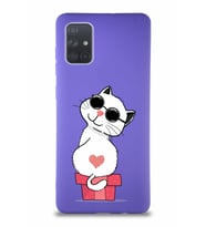 Samsung Galaxy A71 Soft Premier Kapak Coolcat Tasarımlı Silikon Kılıf - Mor (Şeffaf)