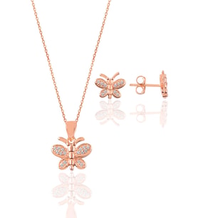 Söğütlü Silver Gümüş  rose kelebek modeli ikili set