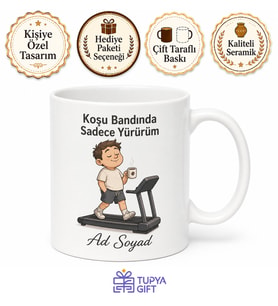 Koşu Bandında Sadece Yürüyen Tembel Sporcu Esprili Kupa Bardak Hediye