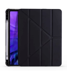 Apple  iPad Air 10.9 2020 (4.Nesil) Kılıf Kalem Bölmeli Standlı Ön Arka Tam Koruma Katlanabilir Uyku Modlu Kılıf Tri Folding (Siyah)