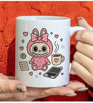 BK Gift Sevimli Canavar Tasarımlı Beyaz Kupa Bardak-7, Arkadaşa Hediye, Sevgiliye Hediye, Doğum Günü Hediyesi