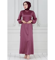 Yanı Bağcıklı Saten Abiye-gülkurusu