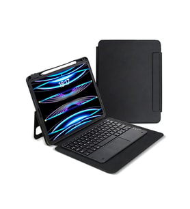 Apple iPad Pro 13 2024 Uyumlu Zore Border Keyboard Bluetooh Bağlantılı Standlı Klavyeli Tablet Kılıfı (Siyah)