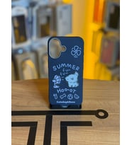 iPhone 16 Uyumlu Özel Tasarım Sevimli Figürlü Deri Dokulu Telefon Kılıfı (Lacivert)