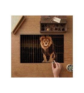Sirk Kafesinde Aslan Tasarımı 240 parça Ahşap Puzzle Ahşap Kutuda MP11339