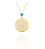 925 Ayar Gümüş Gold Rengi Yaşam Çiçeği Kolye Kadın Gümüş Kolye