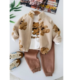 Polar Ayıcık Detaylı Erkek Bebek 3 lü Kışlık Takım - Bej