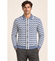 Erkek Polo Yaka Zikzak Desenli Düğmeli Triko Hırka Akrilik Karışımlı Slim Fit