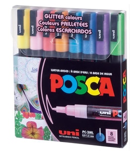 Uni Posca Su Bazlı Marker Seti 8li Simli Renkler 0.9mm 1.3mm PC3ML