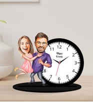 Kişiye Özel Karikatürlü Çift Ahşap Biblo Masa Saati