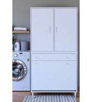 Eliusta Wall Beyaz Banyo Dolabı 95 cm Üç Göz Bölmeli Sepet 95x171x32,5 cm 4 Raflı Mutfak/Banyo Dolabı