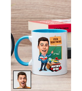 Erkek Fizik Öğretmenine Hediye Karikatürlü Mavi Kupa Bardak