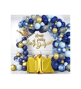 Çıtıpıtıstore Kral Taçlı Lacivert Balonlar Garland Kiti Altın Konfeti 1 Yaş