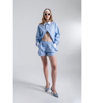 Oversize Kesim Çizgili Harmony Poplin Gömlek Mavi