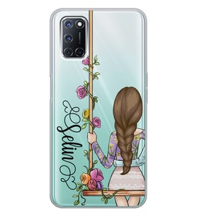 Oppo Kahve Saçlı Kız Tasarımlı Şeffaf Telefon Kılıfı