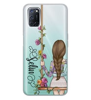 Oppo Kahve Saçlı Kız Tasarımlı Şeffaf Telefon Kılıfı