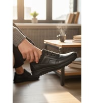 Enoch Hakiki Deri Siyah Lastikli Erkek Sneaker Ayakkabı Ortopedik Taban