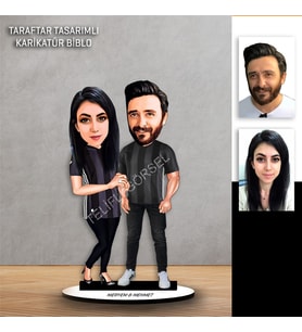 Kişiye Özel Karikatür Siyah Beyaz  Sevgili & Çift Taraftar Tasarımlı  Biblo  B124