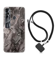 Tecno Spark 6 6 Go 8C 8 Pro 7 7 Pro Kılıf Boyun Askılı Silikon Gri Mermer 1376