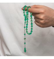 Sıkma Kehribar 925 Ayar Gümüş Tesbih (Bej)