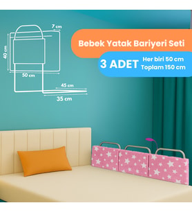 Miralay Yeni Nesil Yatak Bariyeri 50 x 40 cm Pembe Yıldız ( 3 Adet )