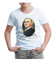 Atatürk Ve İmza Beyaz Çocuk Tshirt