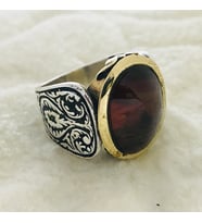 Kehribar Taşlı 925 Ayar Gümüş Erkek Yüzük