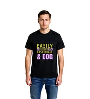 Erkek Basketbol Köpek Baskılı Günlük Tişört Crew Yaka Kısa Kol %100 Pamuk Rahat Kesim Modern Şık