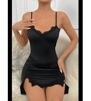 Fantezia Night Kadın Mavi Göğsü ve Bacakları Dantelli Yırtmaçlı Şık Gecelik