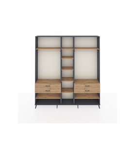 Arges Gardrop 11 Raflı 4 Çekmeceli 2 Askılı 220x30x243 Antrasit-Çam