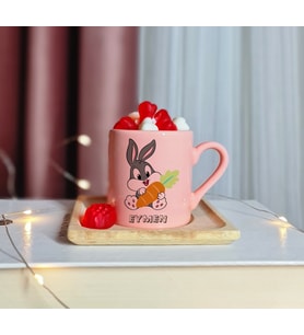 Bugs Bunny Tasarımlı Kişiye Özel Pembe Türk Kahvesi Fincanı